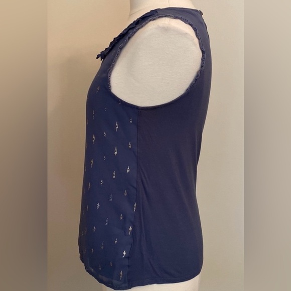 LC Lauren Conrad Blue Gold Print Lace Crochet Sleeveless Casual Tank Top Size S - Picture 4 of 11